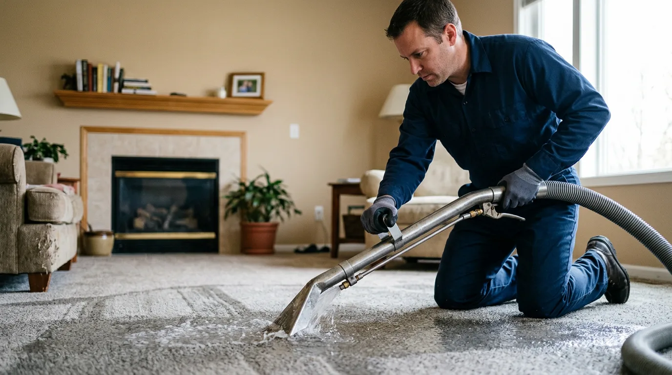 Water damage restoration technician working near Manchester, MO